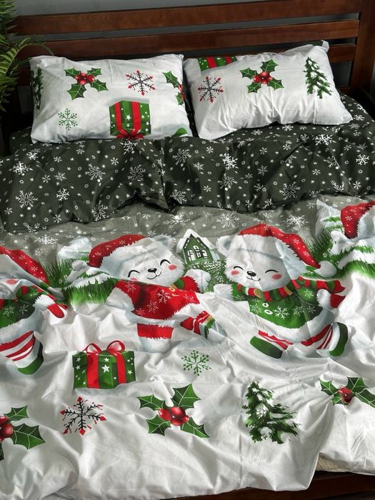 Постіль НОВОРІЧНА постель НОВОГОДНЯЯ натуральна яскрава на подарунок