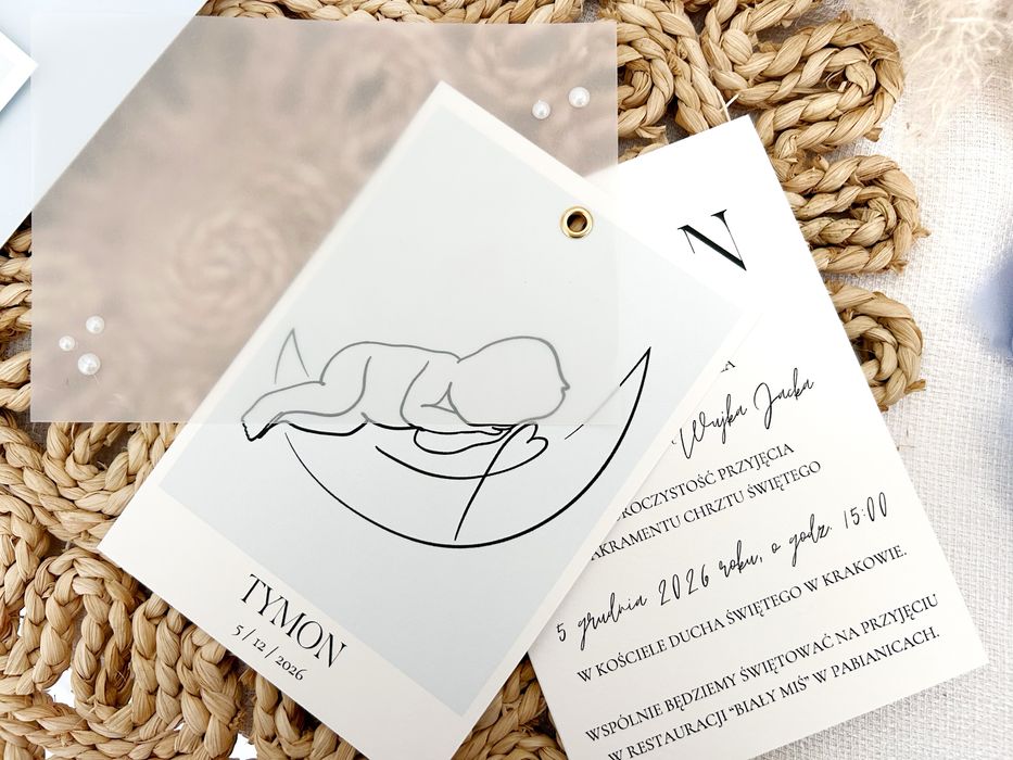 Zaproszenie na chrzest chrzciny roczek minimalistyczne