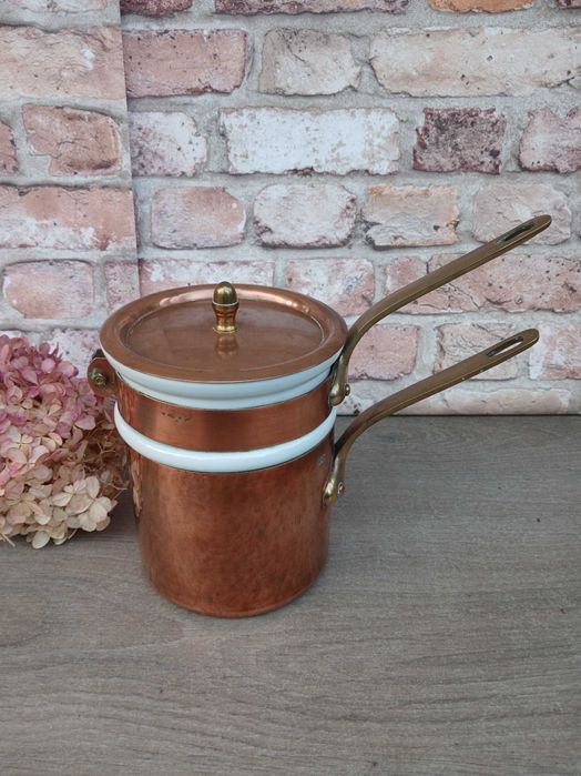 Profesjonalny miedziany garnek do kąpieli wodnej - sygnowany