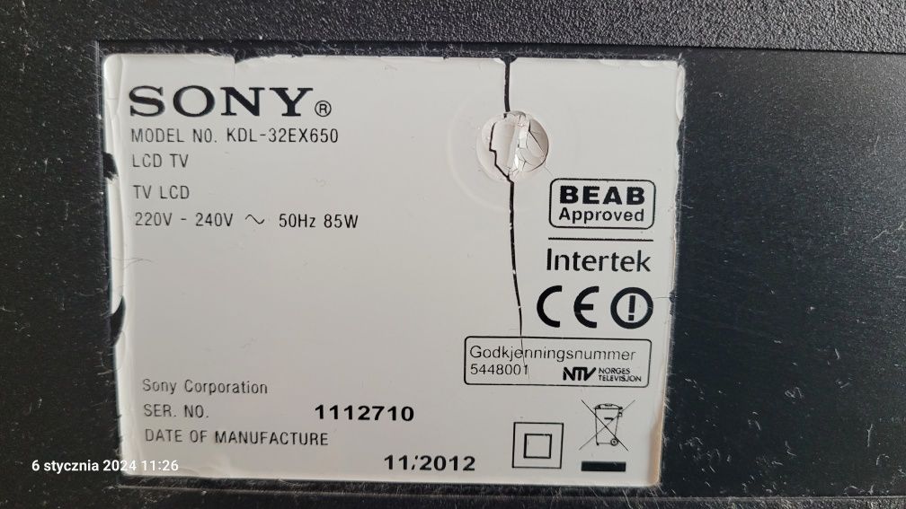 Telewizor 32 całe Sony Bravia KDL 32EX650 full hd