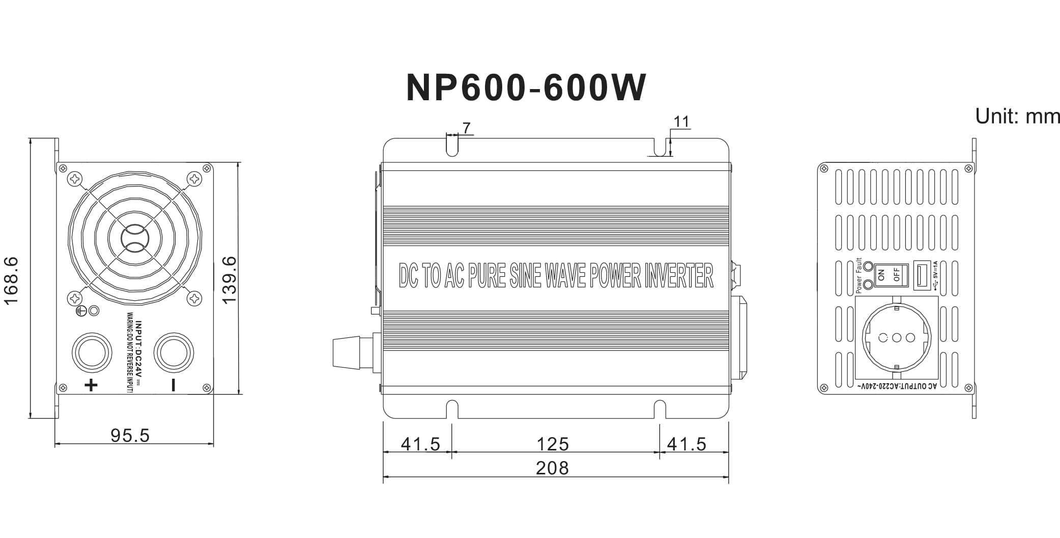 Інвертор NP 12V 600 Watt Power USB 2.1A pure SINUS