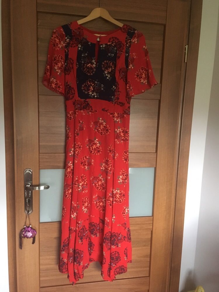 Sukienka czerwona w kwiaty rozm 36 styl boho, festiwal