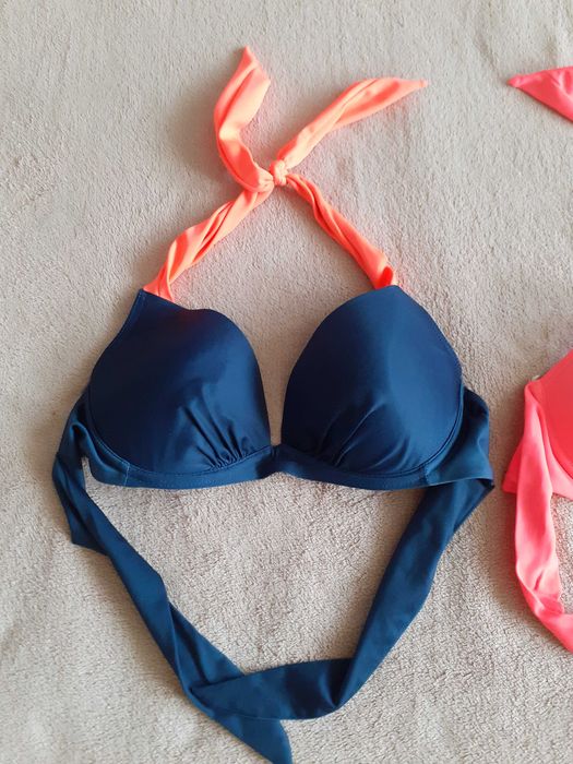 Góra od bikini 70B stanik od stroju kąpielowego granatowy wiązany