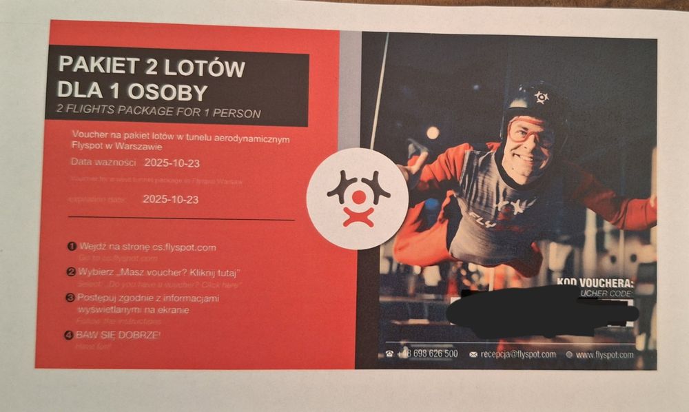 Pakiet 2 lotów dla osoby dorosłej w tunelu aerodynamicznym Flyspot