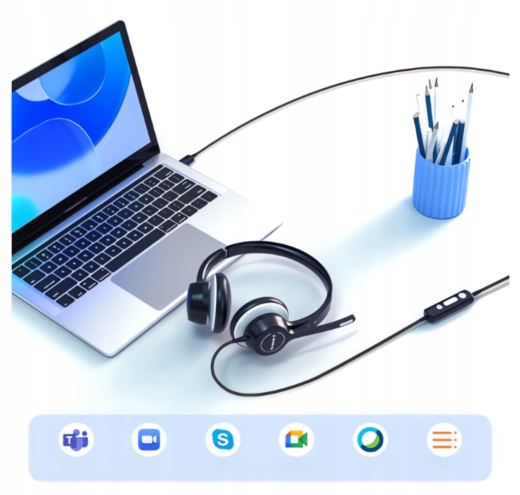 Zestaw Słuchawkowy Przewodowy 3,5 mm USB Z Mikrofonem