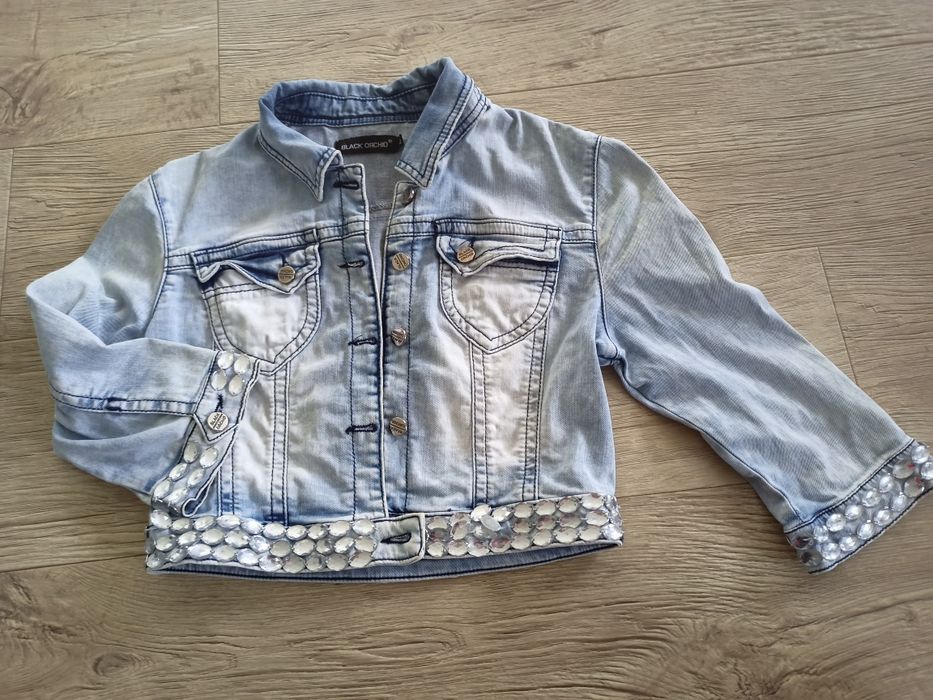 Krótka katana kurtka jeansowa S M Black Orchid kamyczki ozdoby