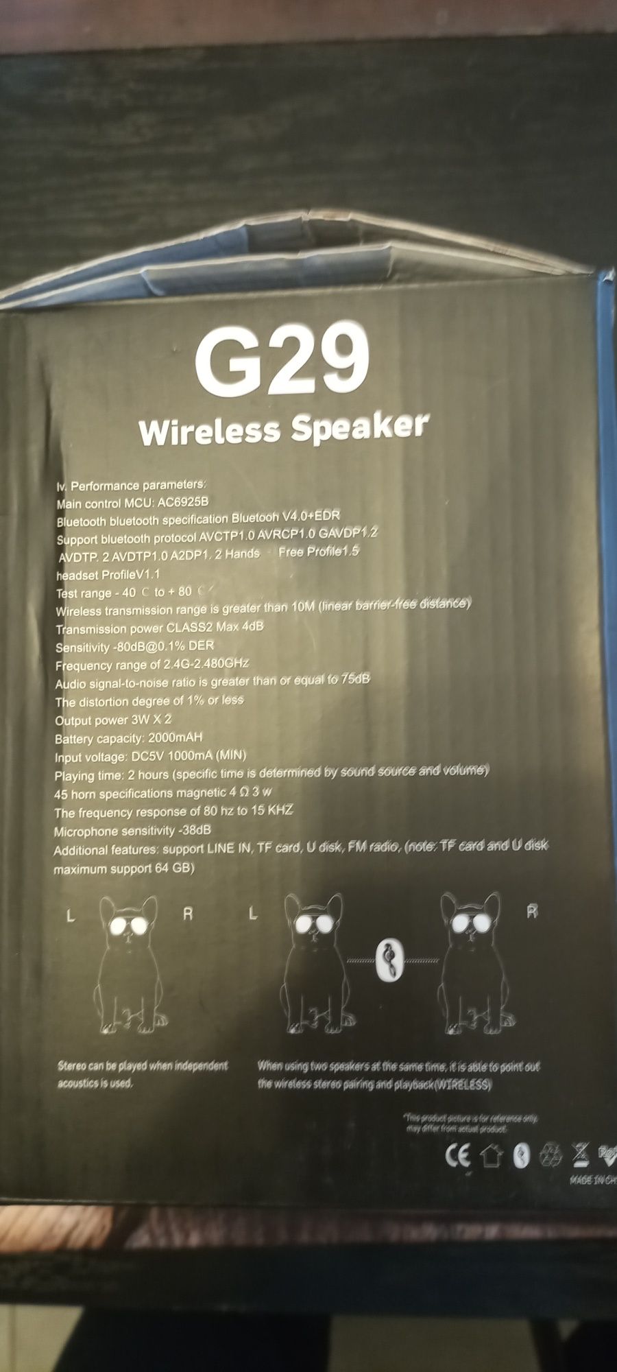 Czerwony głośnik bezprzewodowy Buldog Francuski bluetooth G29