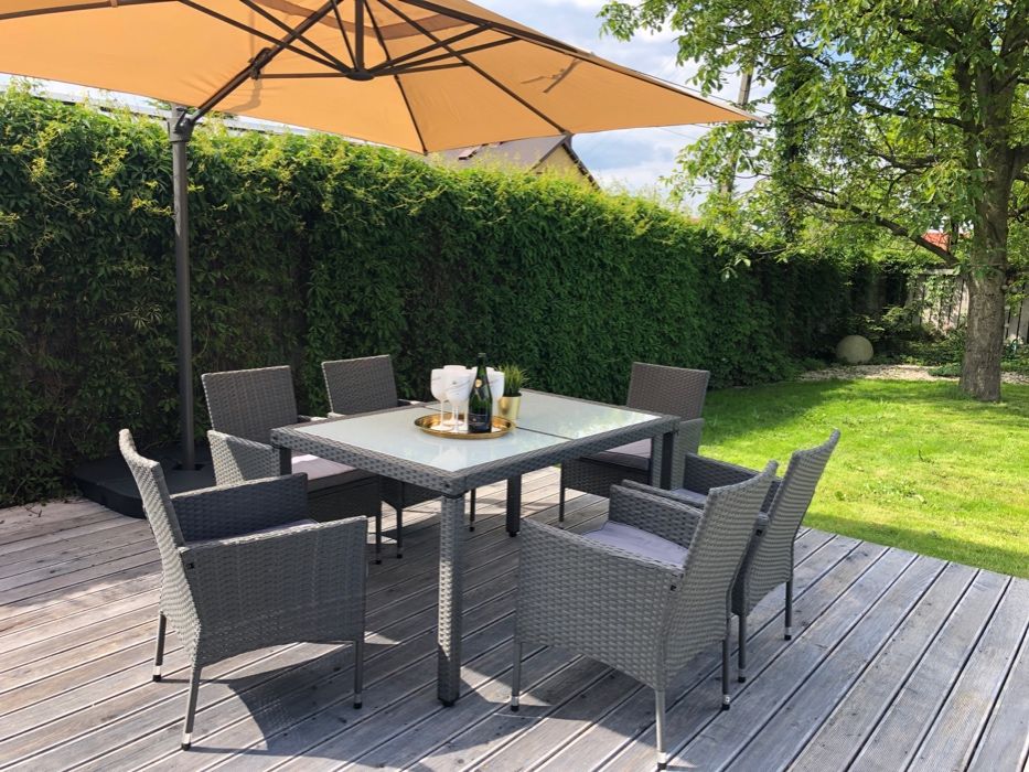 (Po) ENDO 6+1 technorattan szary, brąz, biały zestaw meble ogrodowe