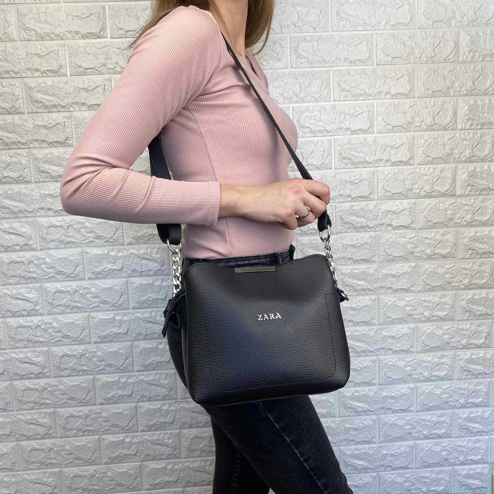 Женская мини сумочка на плечо экокожа черная маленькая жіноча сумочка