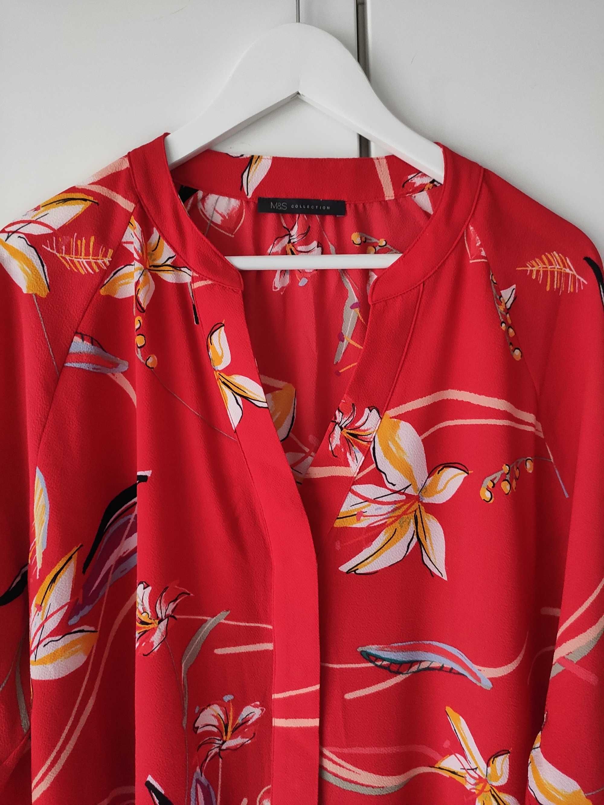 Czerwona bluzka we wzory Marks & Spencer rozmiar 46