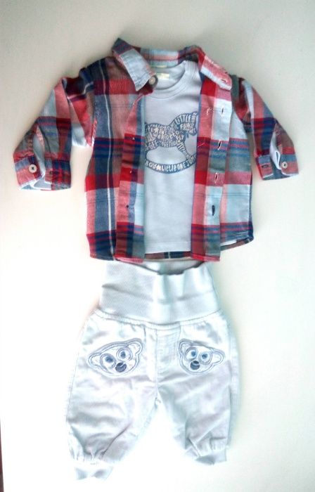 Conjunto p/ bebé recém-nascido: calças, 2 tshirts, camisa - 1/3 meses