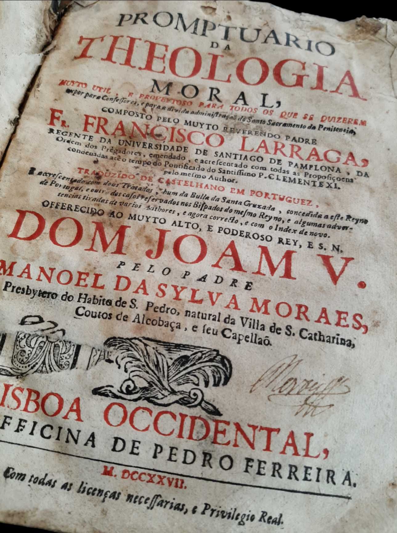 Livro - Promptuario da Theologia Moral - 1727