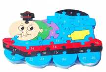 Drewniane puzzle edukacyjne – cyferki i literki lokomotywa Tomek