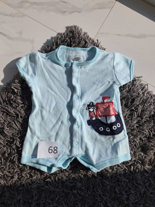 Rampers niemowlęcy chłopięcy piesek pirat paski krótki rękaw Pepco