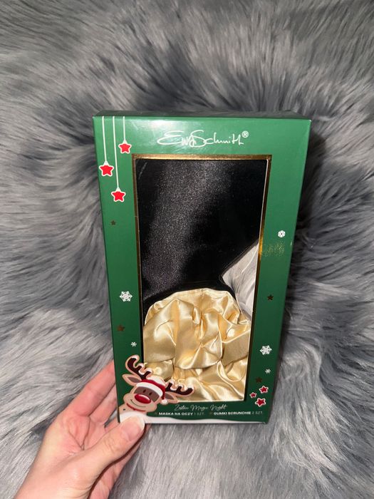 gumka satynowa do włosów opaska satynowa na oczy czarna zestaw prezent