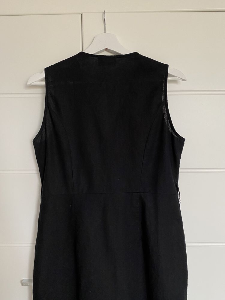 Czarna lniana dopasowana sukienka midi column dress Yessica C&A 38