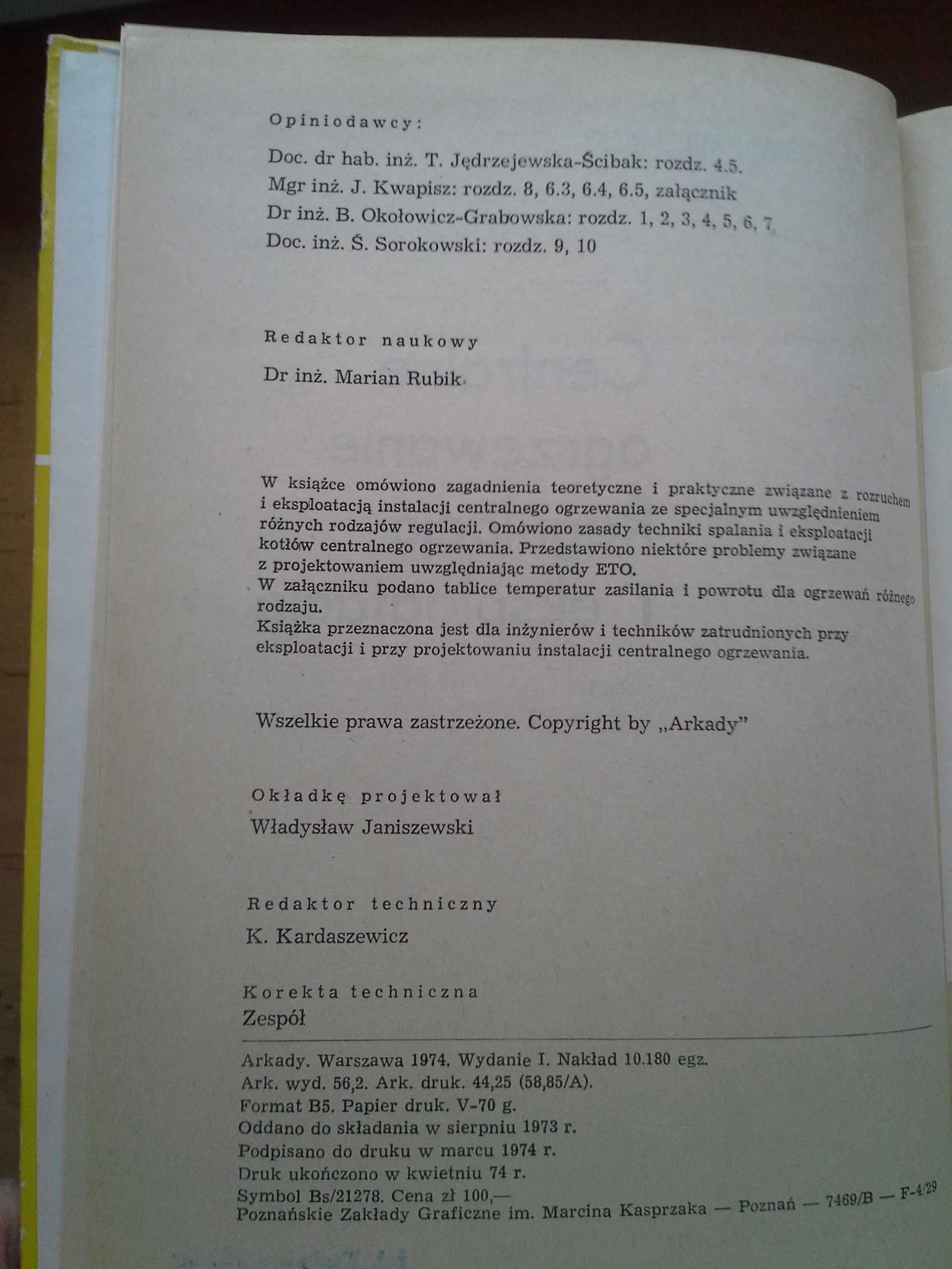Centralne Ogrzewanie Regulacja i Eksploatacja, J.S. Mielnicki, wyd. I.