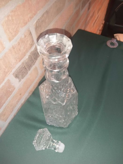 Karafka szklana wysoka 35,50cm + ozdobna butelka z napisem bimber