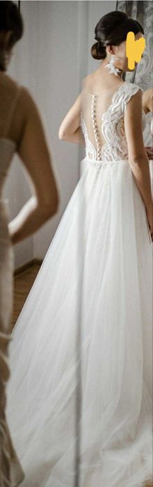 Suknia ślubna koronka tren S/M