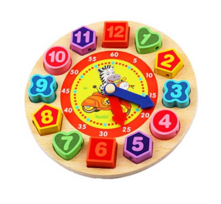 SORTER Drewniany ZEGAR Edukacyjny + Koraliki Do Nawlekania Układanka