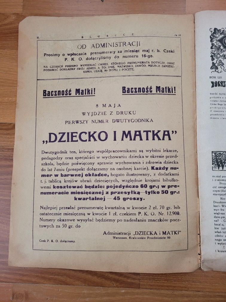 Tygodnik bluszcz 1926 rok n 18 unikat antyk