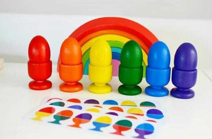 Sorter kolorów jajka układanka lewopółkulowa Montessori +karta na rzep
