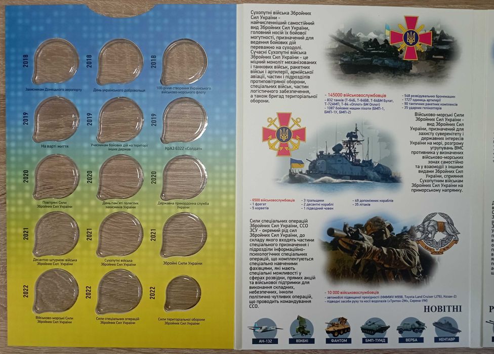 Всі 27 монет ЗБРОЙНІ СИЛИ УКРАЇНИ 10 грн з ролів 2018-2025р. Є альбом