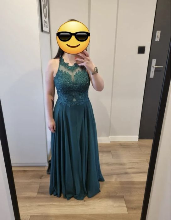 Sukiena maxi butelkowa zieleń dla swiadkowej R.40-42