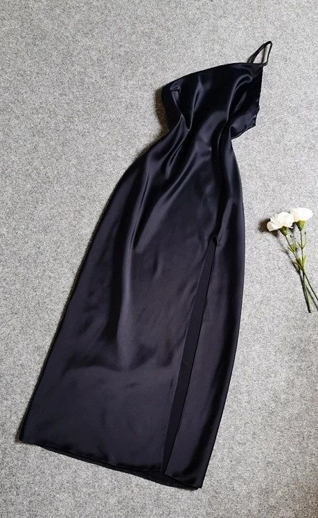 Asos Długa Granatowa Sukienka Satynowa Slip Asymetryczna Jedno Ramię M