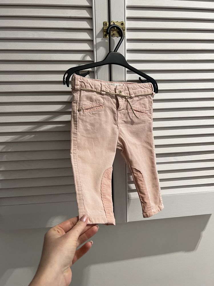 Spodnie niemowlęce Zara r.74 sztruks jazda konna rzemyk sznurek