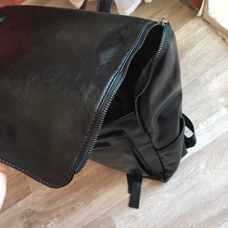 Мужской кожаный черный рюкзак чоловічий ранець мужская сумка 2в1