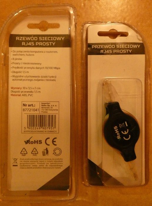 Kabel sieciowy LAN ETHERNET RJ45, 1,5 m, RoHS, nowy