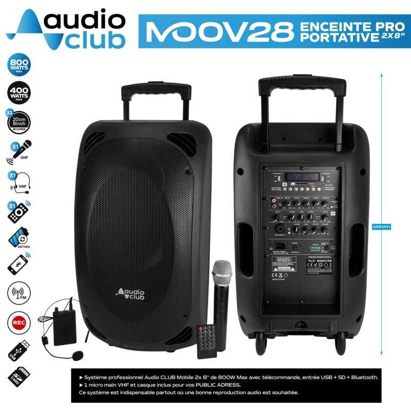 Coluna Portátil Profissional 2x8" 400W RMS - BT/SD/USB/FM/2xmicrones