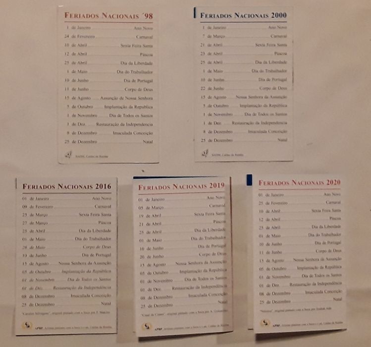 Calendários de bolso APBP vários anos