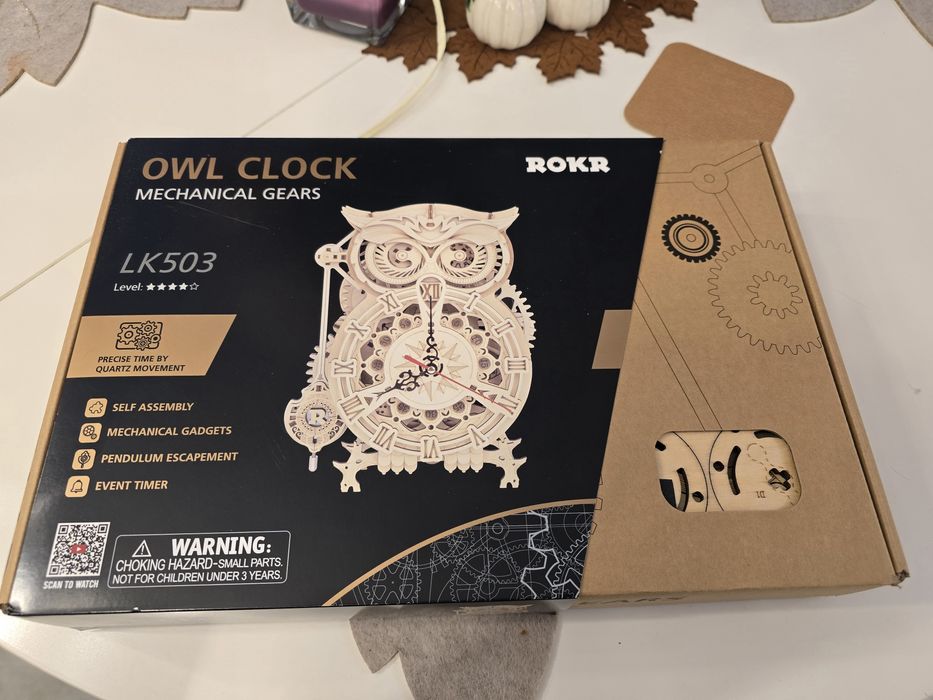 Puzzle 3d, drewniany zegar Sowa, robotime rokr