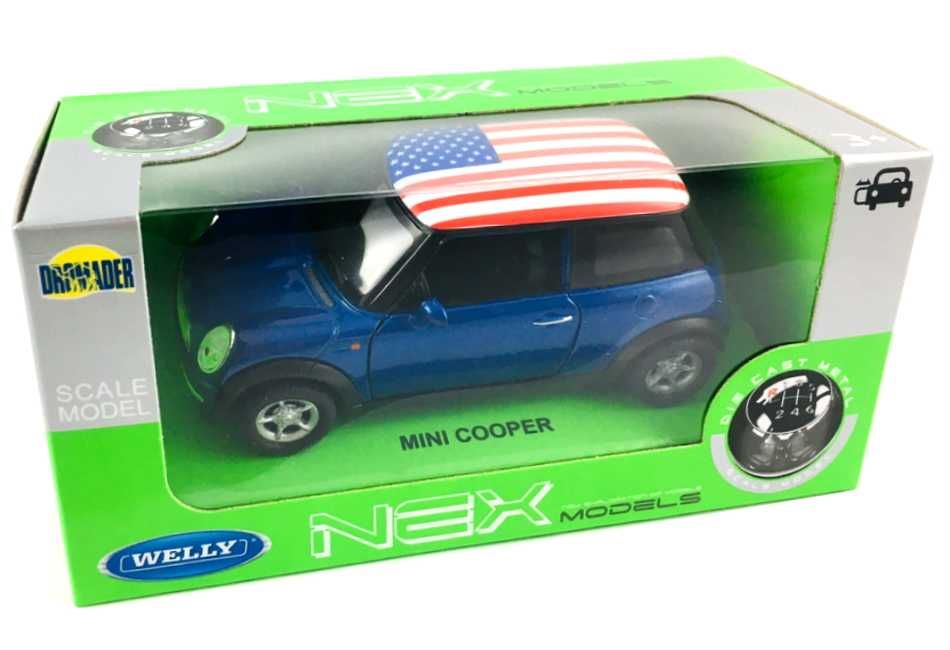 Mini Cooper USA model WELLY 1:34 Niebieski