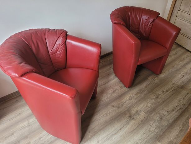 Skórzany czerwony / bordowy fotel