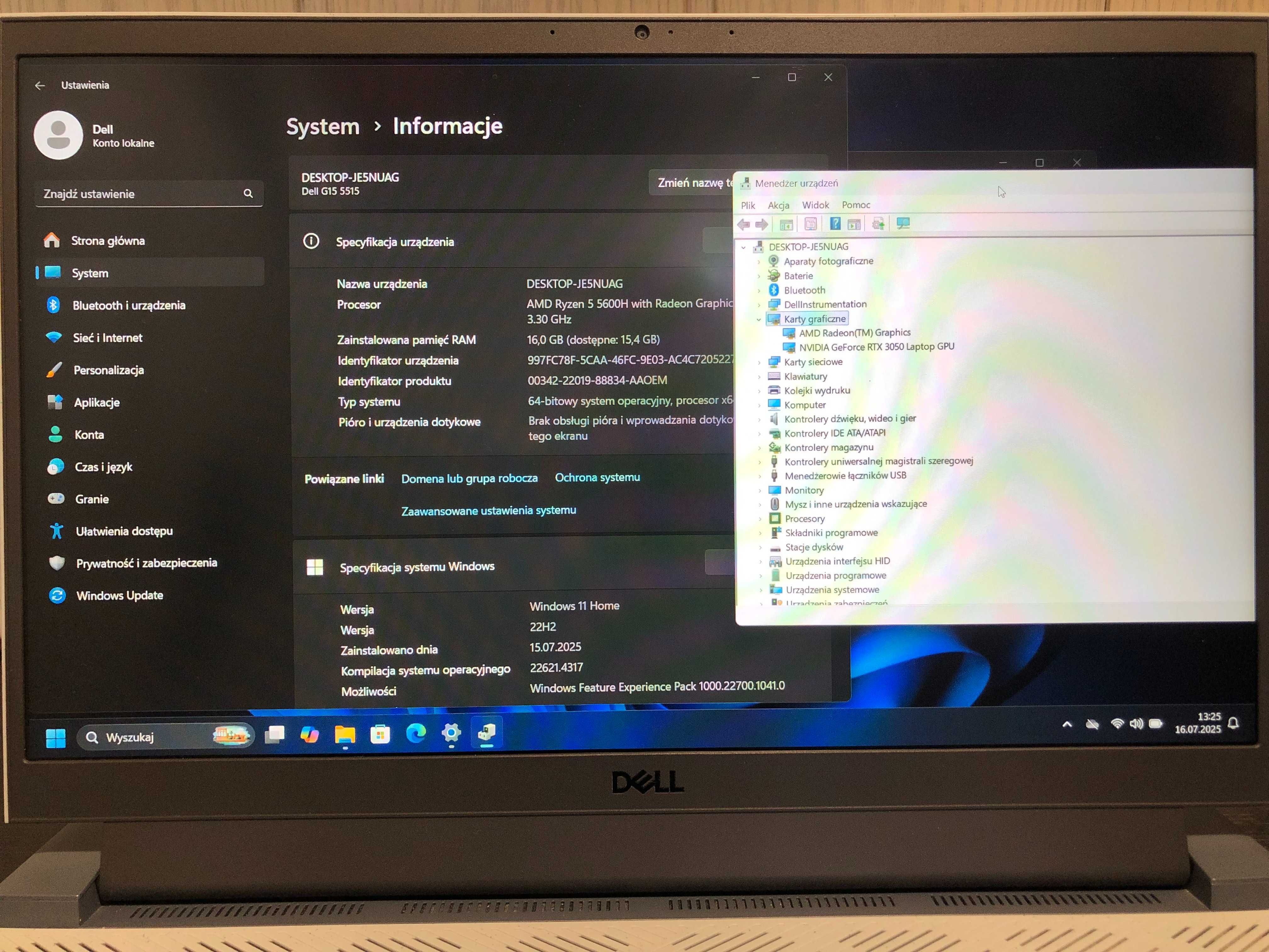 Dell G15 Ryzen Edition 5515 Ryzen 5 5600H RTX3050 16GB RAM 512GB SSD