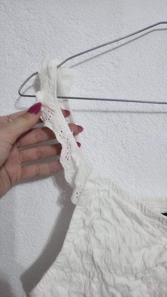Biały  Crop top na ramiączkach marszczony top Sinsay bluzka Boho