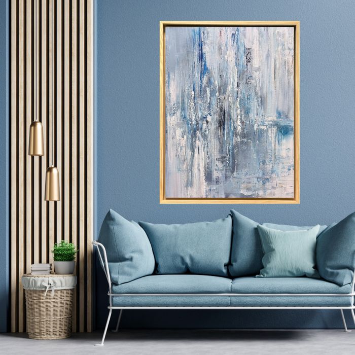 Obraz na płótnie niebieski w ramie abstrakcja ręcznie malowany
