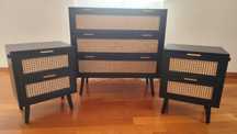 Conjunto mobília+abajur para quarto em preto/rattan vime