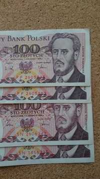 Banknoty 100 zł 1982r. seria PP 1988 i SN 1986