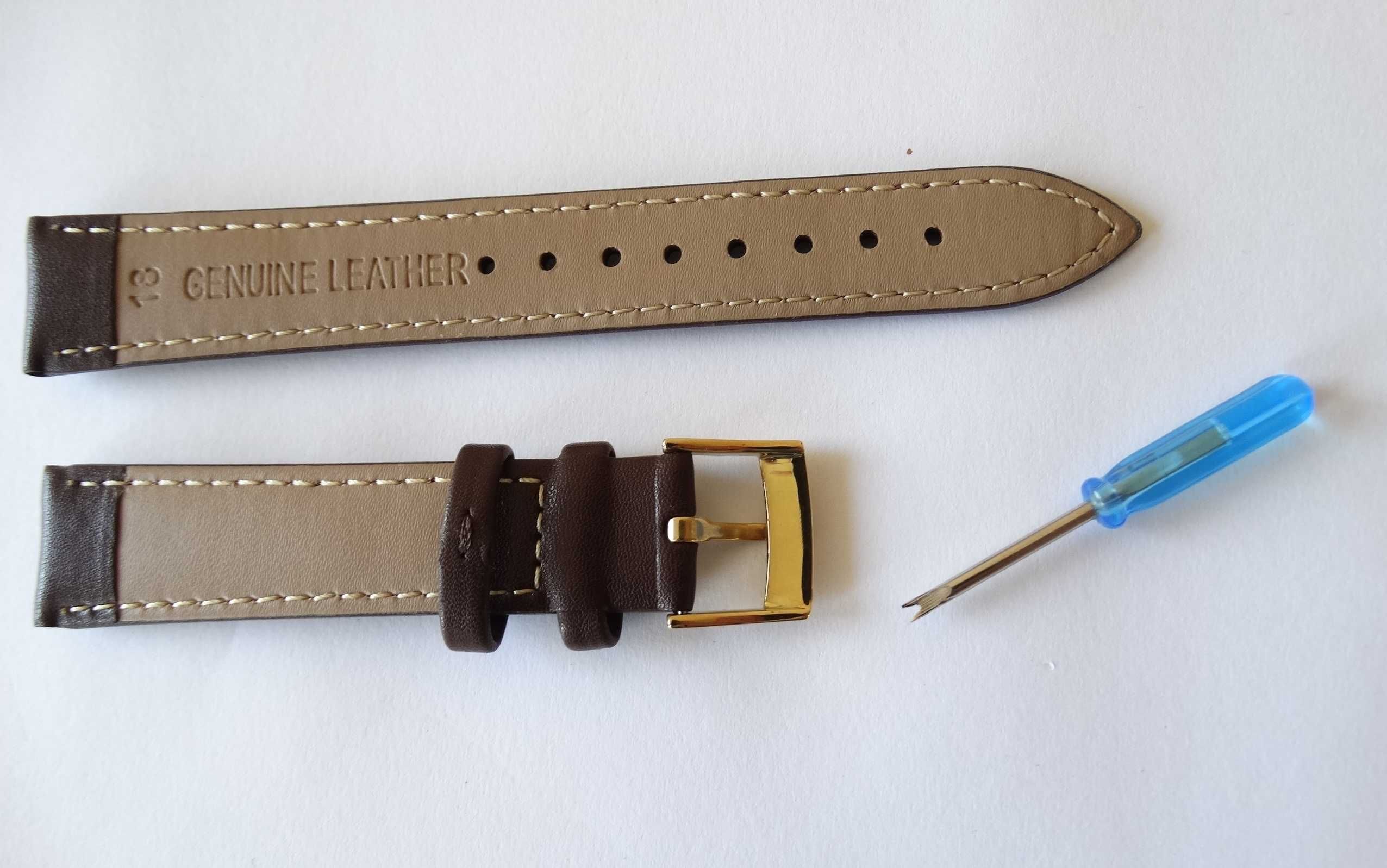 Pasek skórzany brązowy 18mm do zegarka Omega klamra złota połysk nowy