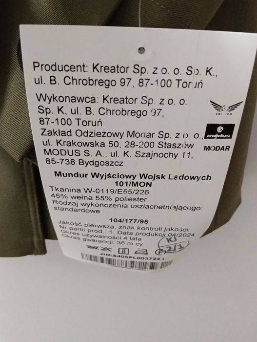 Mundur wyjściowy Wojsk Lądowych - Nowy 104/177/95