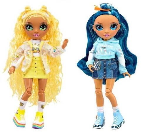 nowa Rainbow High Junior lalka żółta Sunny lub niebieska Skyler