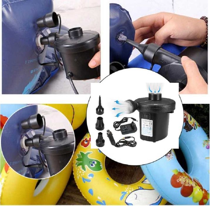 ELEKTRYCZNA POMPKA Piłki Roweru Materac Basenu 12V/230V + 3x KOŃCÓWKI