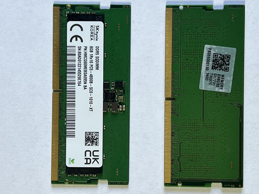 Оперативна памʼять/2шт.SK hynix DDR5 8gb 1Rx16 PC5 -4800B-SCO-1010-XT