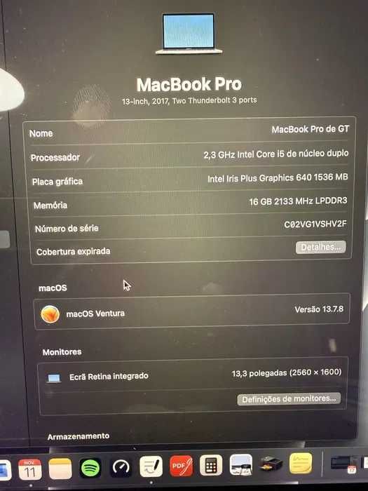 Macbook pro 2017 / 512 GB disco / 16 GB ram