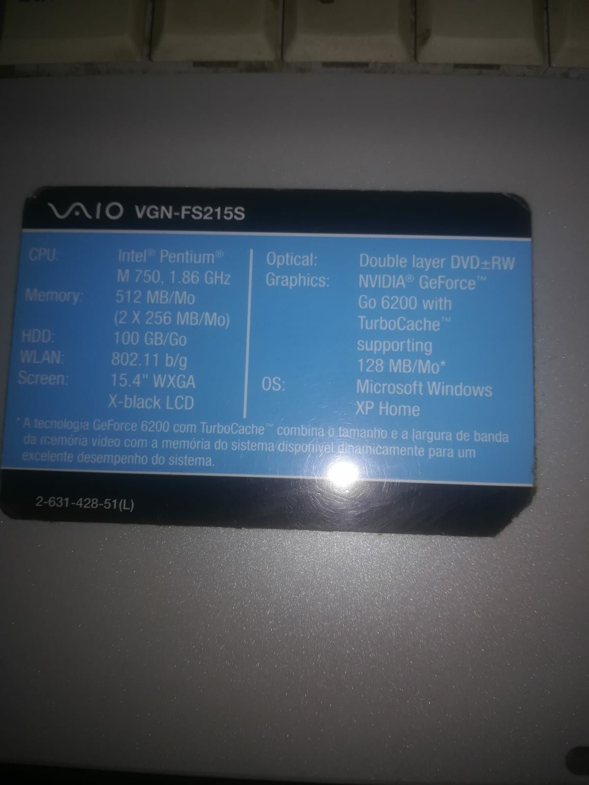 Computador portátil Sony Vaio VGN-FS215S