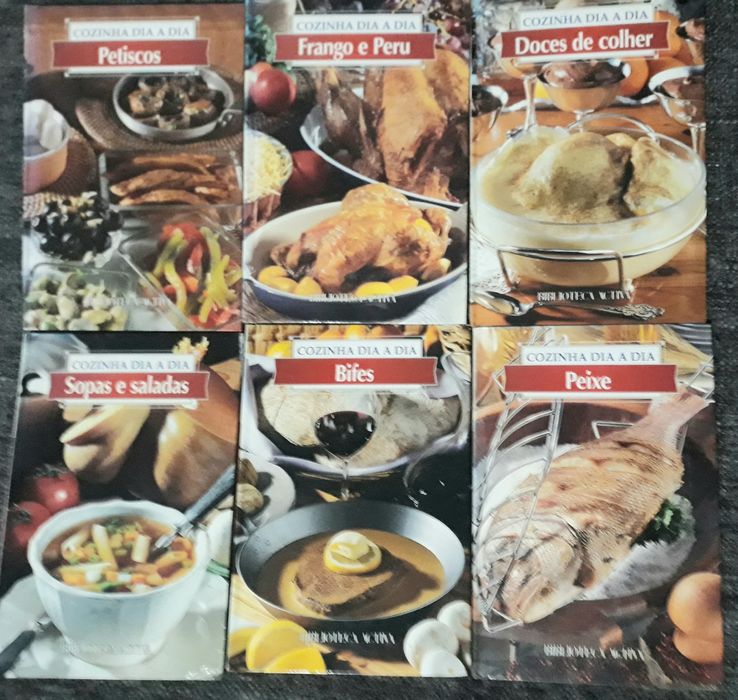 Coleção de livros de receitas de culinária.